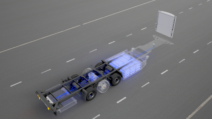 Trailer Dynamic System im Überblick: Die Batterien können auch Energie für eine Kühleinheit in der Front des Aufliegers liefern. (Bild: Dirk Kunde)